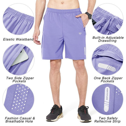 NORTHYARD Men's Athletic Running Shorts Gym Workout 7"/9"/5" Quick Dry Lightweight Sports Basketball Tennis 3 Zipper Pockets Violet 2XL