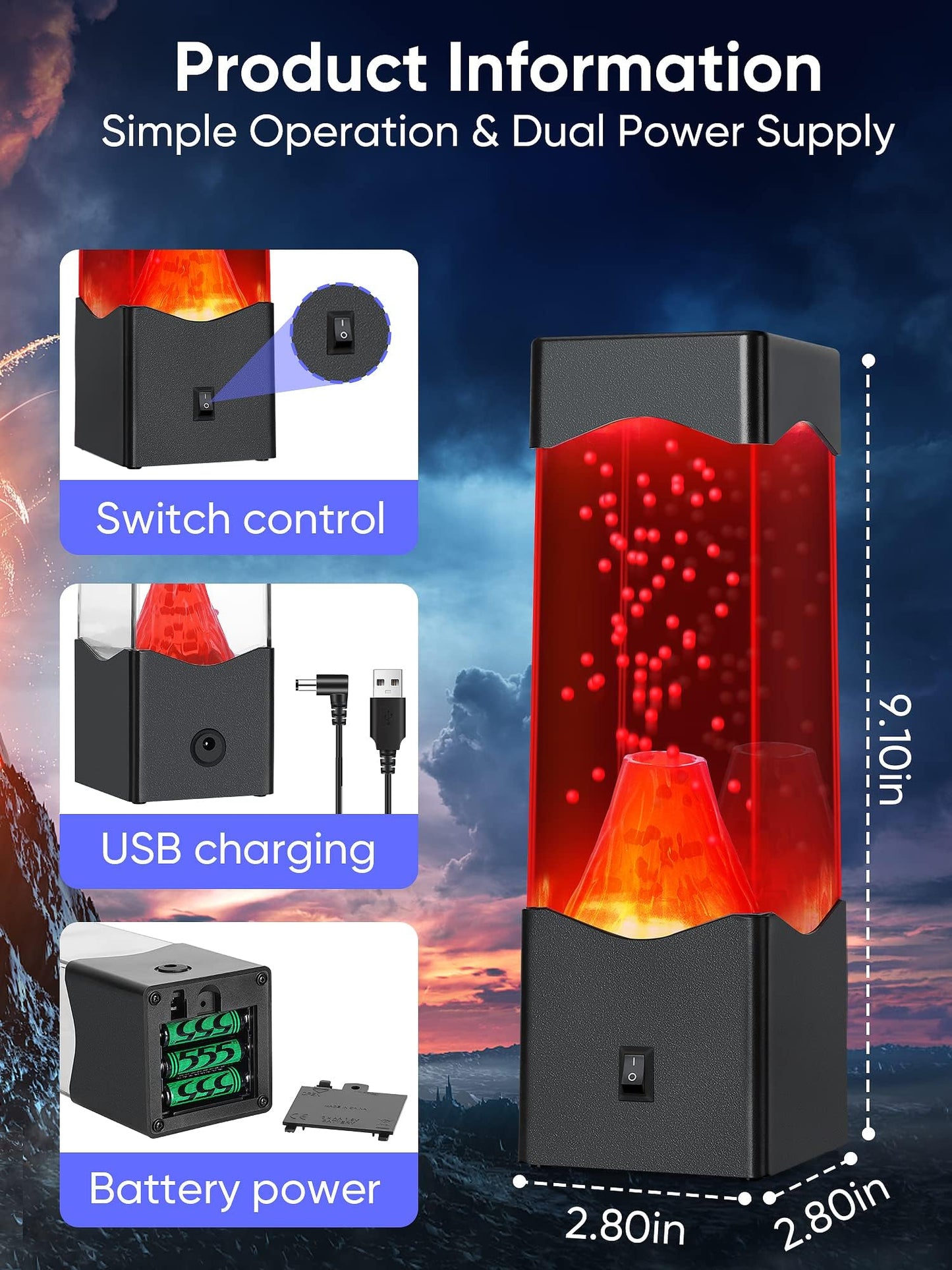 Volcano Night Light for Kids Adults,Fun Kids Gifts for Birthday Christmas,Unique Home Bedroom Bed Desk Decor Mood Light,Volcanic Science Kit Educate Autistic Toys,Bedside Table lamp for Son Grandson