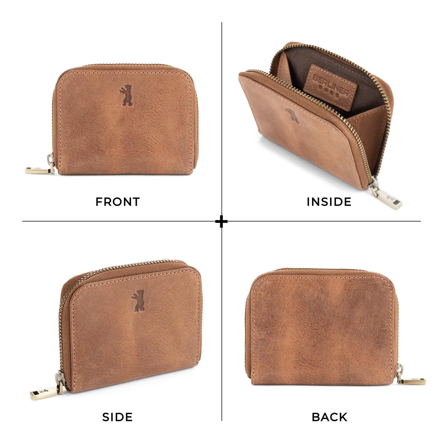 Berliner Bags Vintage Genuine Leather Small Wallet for Women and Men Braga, Change Purse, Mini Bifold Wallet for Cash and coins, RFID Blocking, Gift Box - Brown