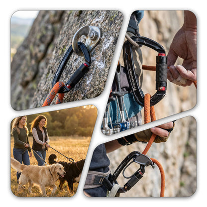 FresKaro 25kN Climbing Carabiners Double Locking Carabiner Clips, Heavy Duty Carabiner for Rock Climbing, Rappelling, Hunting, or Survival Gear kit, Gym Equipment, Cerfified UIAA Carabiner Black