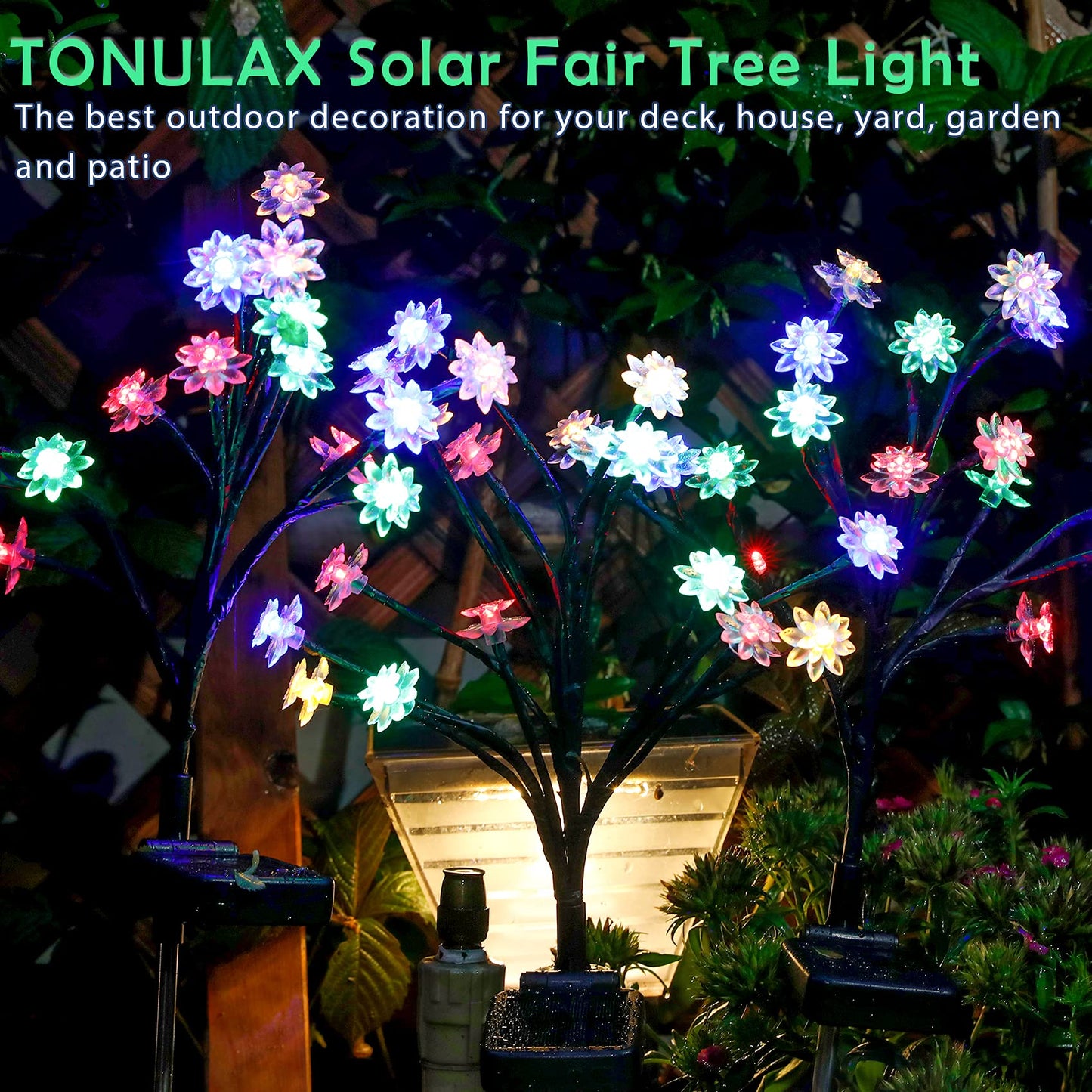 TONULAX Solar Garden Lights - Upgraded Landscape Tree Lights with Larger Solar Capacity, Decorative Light Outdoor for Pathway, Patio, Front Yard Decoration(2 Pack)