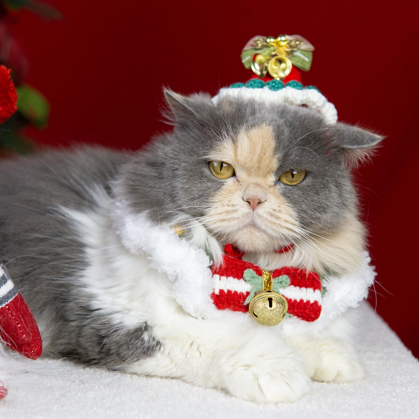 MITOCAPY Christmas Dog Costume, Handmade Cat Holiday Outfit with Christmas Tree Hat & Wreath Scarf Set, Adjustable,Lightweight & Breathable,Pet Accessories for Rabbits Xmas Party & Photos