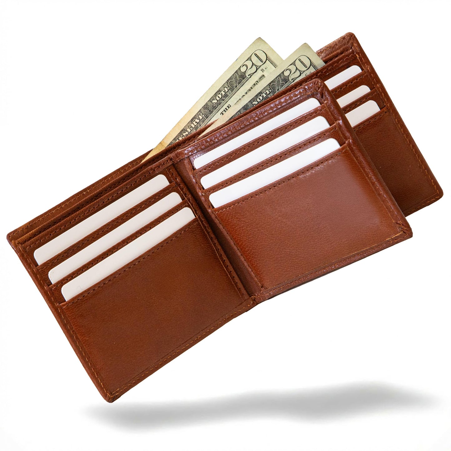 ID Stronghold Extra Capacity Bifold Wallet for Men - RFID Blocking Genuine Leather Wallet (Antiqued Brown)
