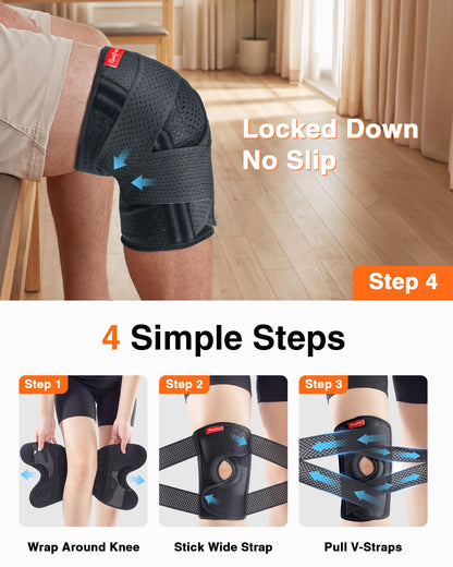 changenow Upgraded Medical-Grade Knee Brace for Women and Men,[Ultra Breathable & V-Straps] Knee Support with Side Stabilizers,for Meniscus Tear,Knee Pain,Arthritis,MCL,ACL Injuries-Knee Wrap(Large)