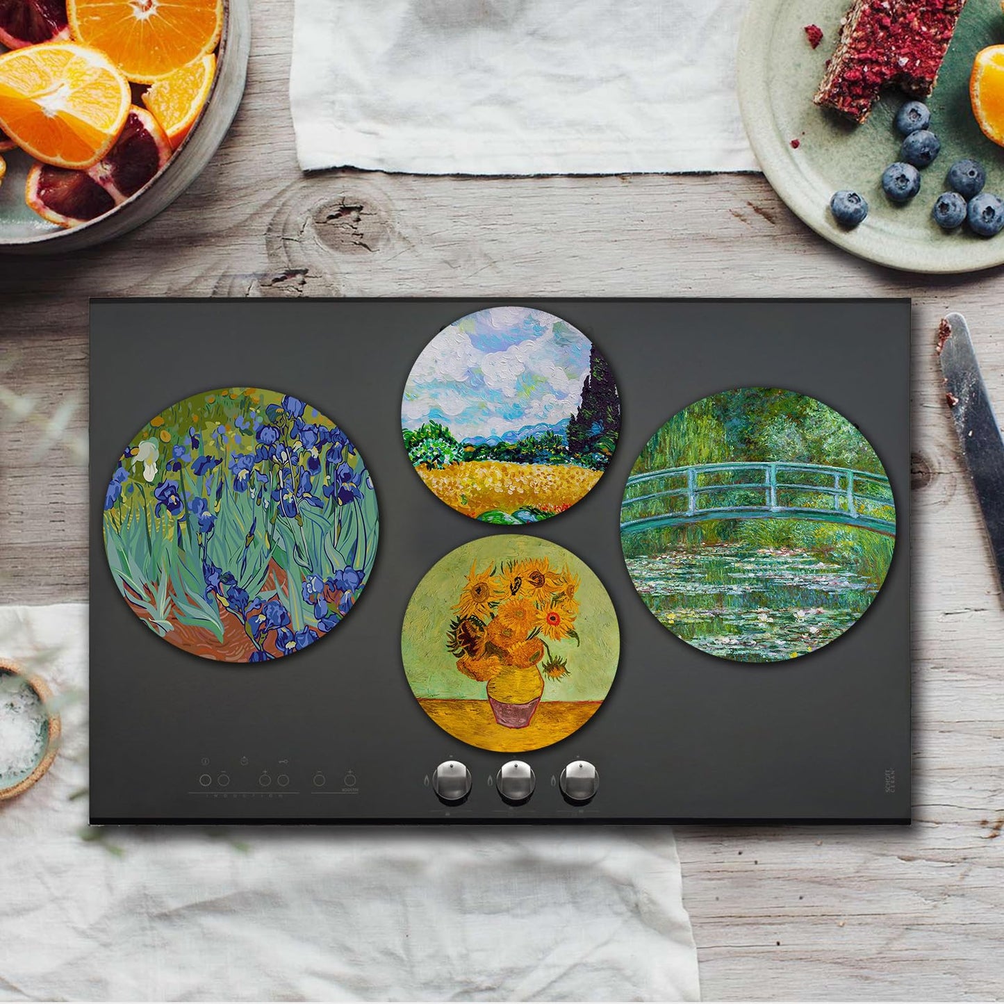 Tucocoo Van Gogh Irises Stove Burner Covers,Gas Stove Burner Top Covers Set of 4, 8Inch and 10Inch Stove Top Covers for Electric Stove Country Classic Round Metal Stove Burner Covers Kitchen Decor