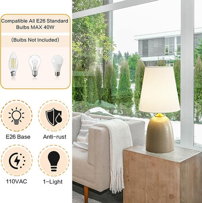 Gray Textured Ceramic Table Lamps 22.75", Modern Bedroom Table Lamp Decor for Living Room Bedroom Office Desk End Bedside Tables