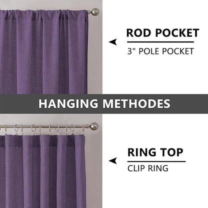 Tollpiz Short Linen Curtains Living Room Rod Pocket Semi Sheer Curtain Burlap Light Filtering Thick Linen Drapes for Bedroom, 54 x 54 inches Long, Royal Purple, Set of 2 Panels