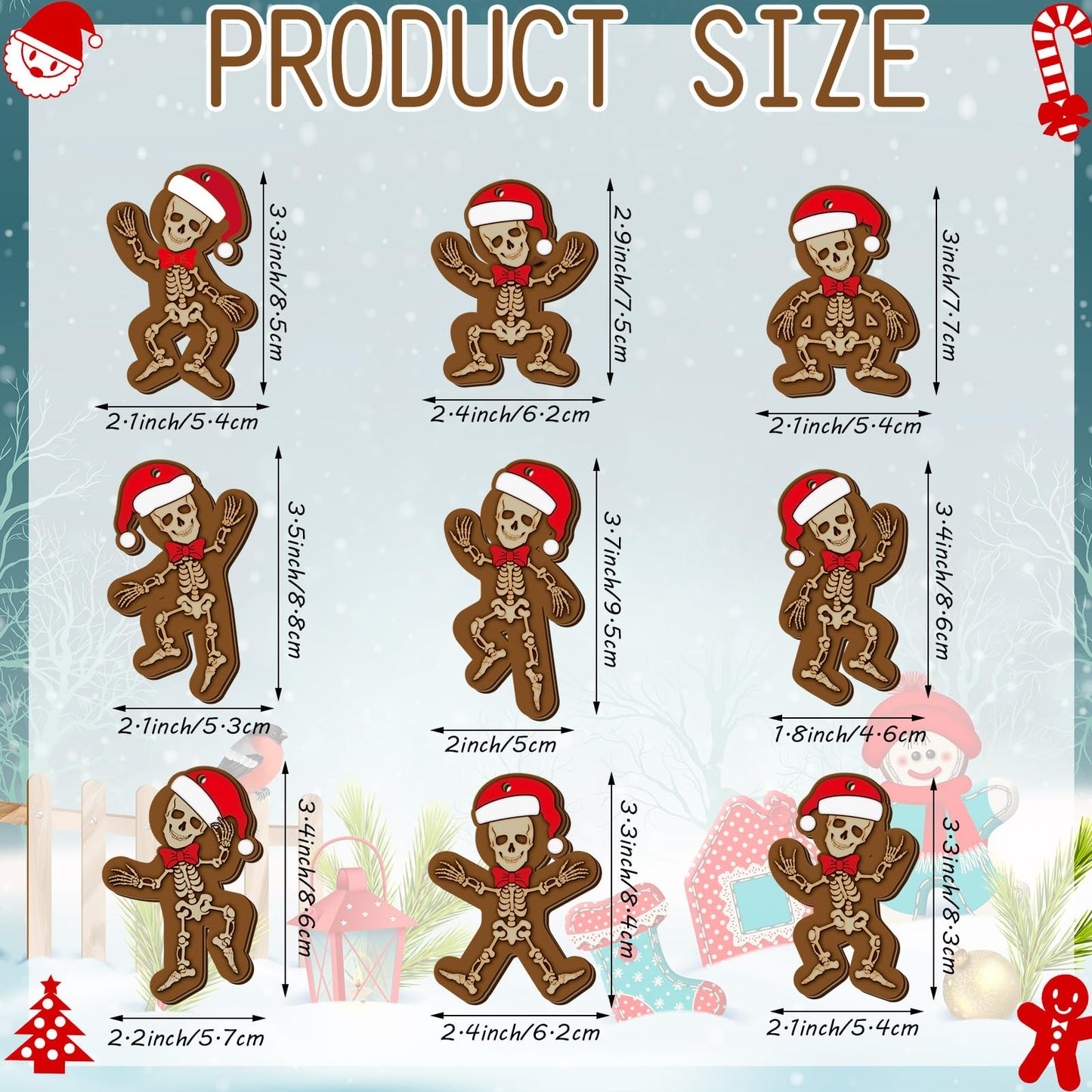 Huwena 36 Pcs Christmas Wood Ornaments Skeleton Gingerbread Man Ornaments Christmas Wooden Hanging Tree Decorations with Rope for Xmas Home Decorations