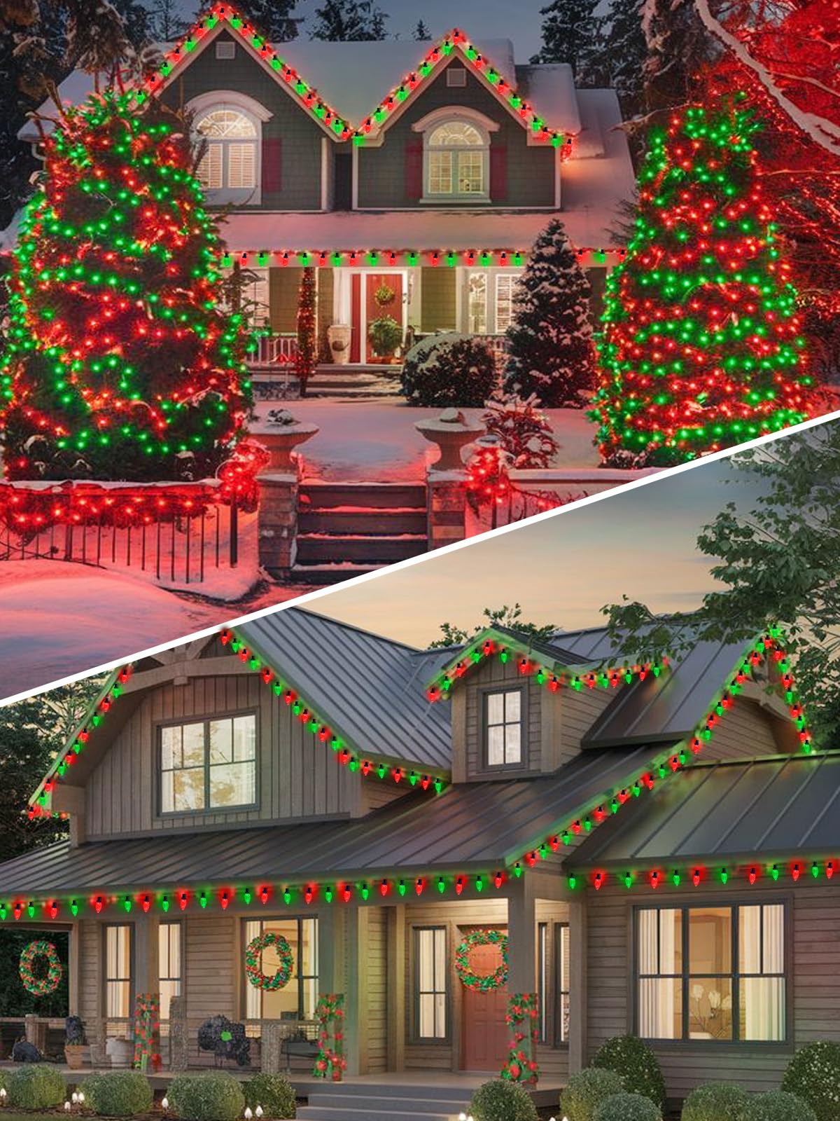 2 Pack 66FT 100LED Extendable C9 Christmas Lights Outdoor/Indoor, Waterproof Christmas String Lights Plug in, Green Wire LED Fairy Lights for Xmas Tree Garden Patio Wedding Party Decor (Red and Green)