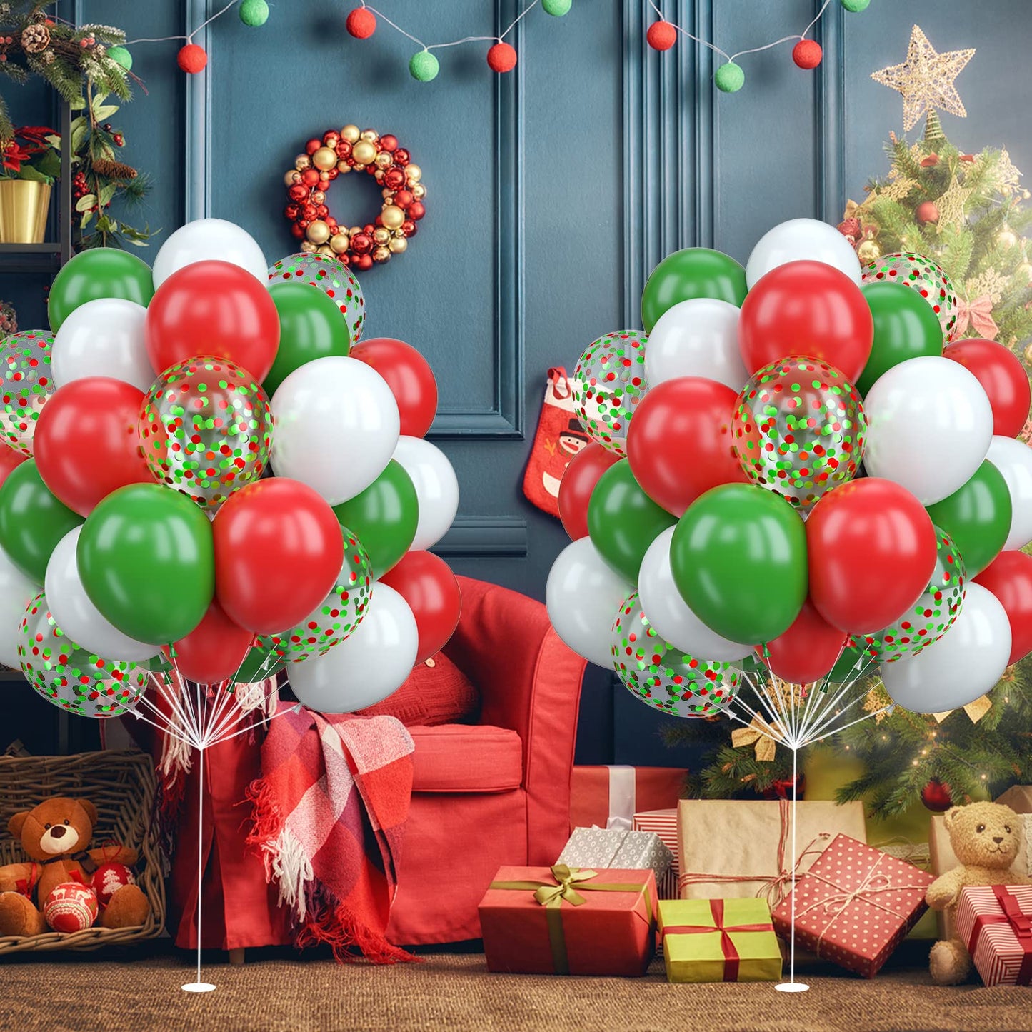 Christmas Balloons 50pcs Red Green White Latex Balloon for Party with Red Green Confetti Balloons Dark Green Matte White Christmas Party Decorations New Year Holiday Xmas Supplies