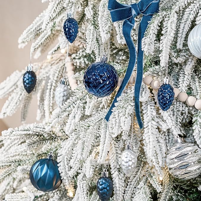 JORNOY Blue and Silver Christmas Tree Ornaments - 2.36inch/60mm Shatterproof Ornaments for Christmas Tree Set Plastic Decorative Hanging Balls Ornaments for Xmas Tree Decorations, 40ct (Blue & Silver)