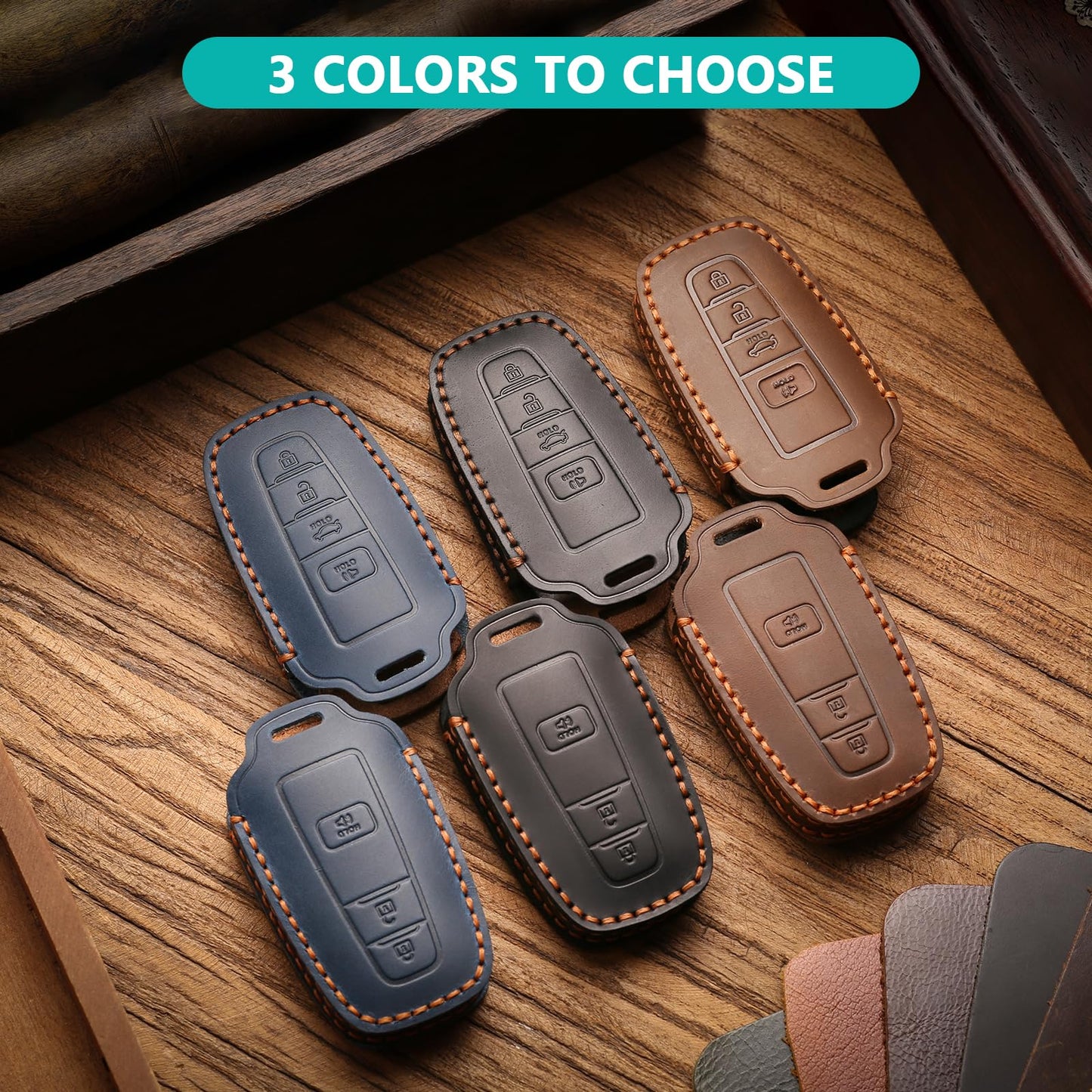 MILD EAST for Toyota Key Fob Cover Genuine Leather Key Case Shell Compatible with 4Runner Highlander Camry RAV4 C-HR (Brown, 3 Buttons)
