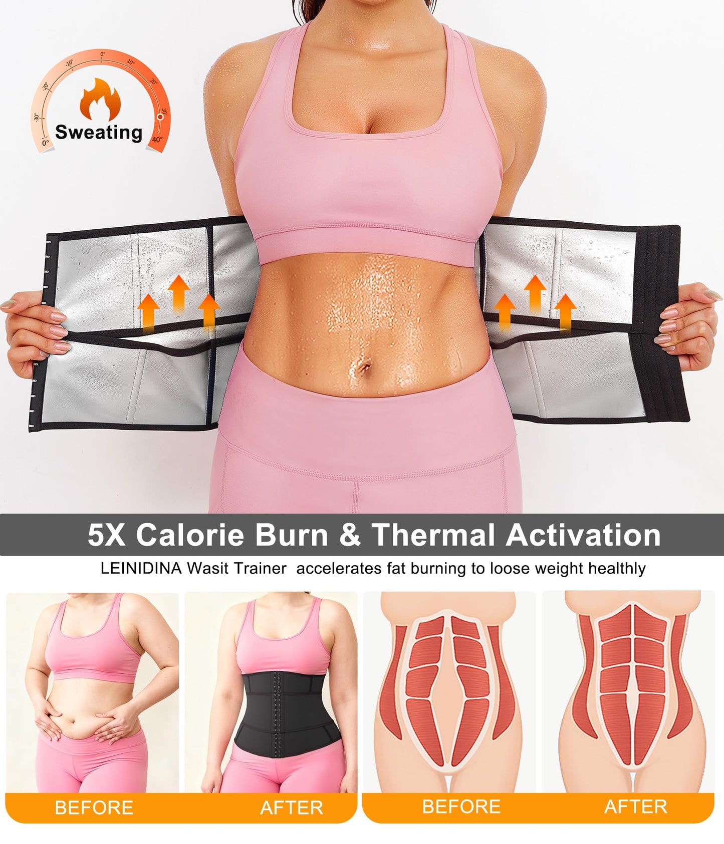 LEINIDINA Waist Trainer for Women Corset Shapewear Segmented Sweat Waist Trimmer for Women Workout Belt Black-silver