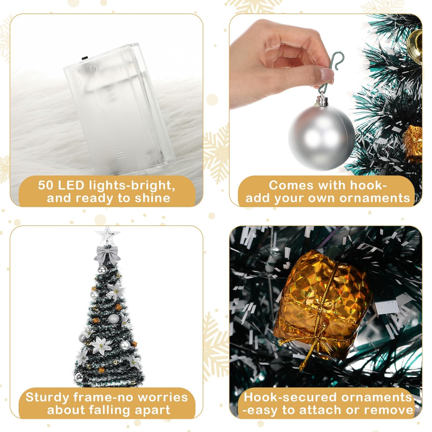Suncalla Wall Christmas Tree with Lights 40inch, Artificial Wall Hanging Xmas Decoration with 50 LED String Lights, Saving-Space Door Hanging Xmas Tree Small Space Home School Office(Silver)