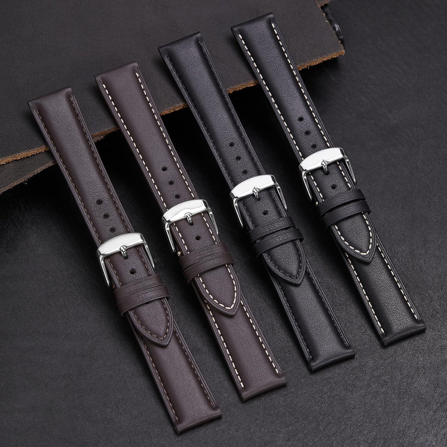 Afany Leather Watch Band 22mm for Men and Women, Quick Release Watch Strap, Black Replacement Watchband