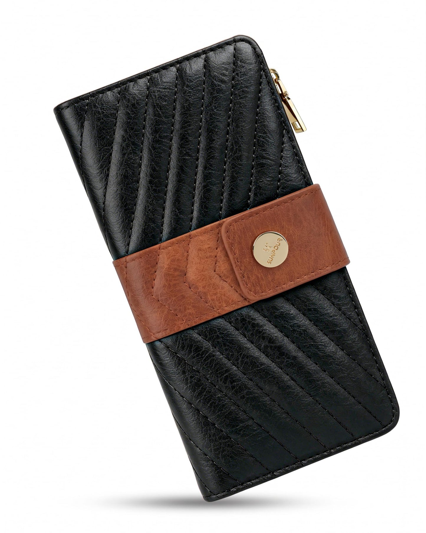 Sunpour Wallets for Women RFID Blocking Trifold Wallet, Large Capacity Leather Ladies Wallet with Credit Card Holder and Zipper Pocket