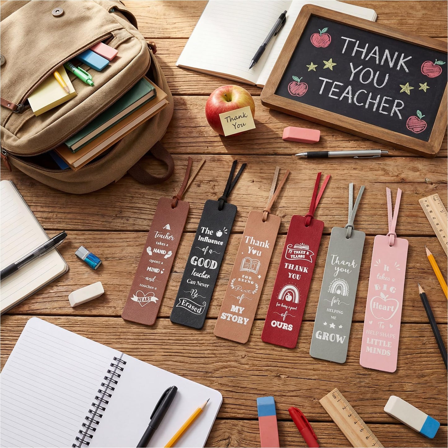 Eaasty 12 Pcs Teacher Appreciation Gifts Teacher Appreciation Leather Bookmarks Bulk Thank You Gifts Graduation Gift Back to School Thank You for Helping Me Grow for Teachers Office Party Supplies