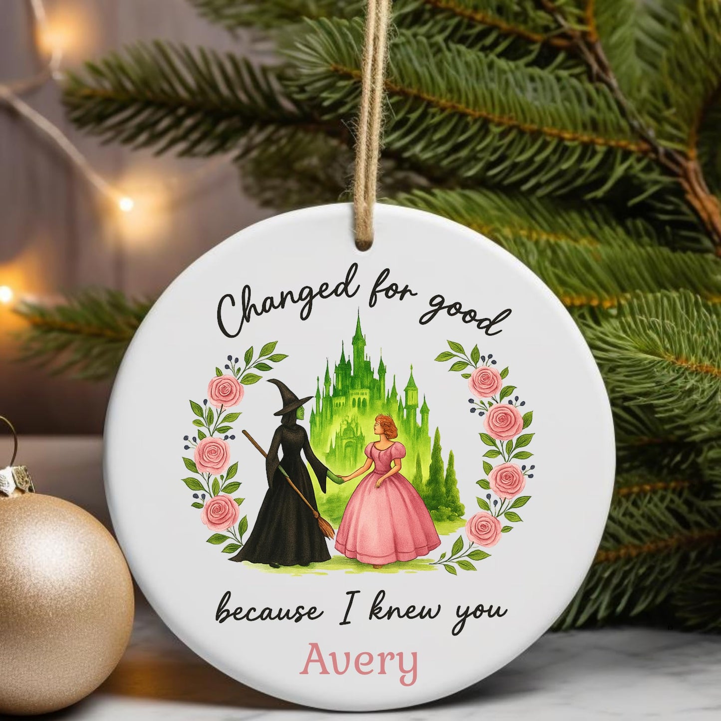 Wicked Ceramic and Glass Ornament, Broadway Musicals Ornament, Broadway Gifts for Fan, Wicked Christmas, Best Friends Merch, Xmas Teen Girl Gift (Ceramic 2 S, 1)