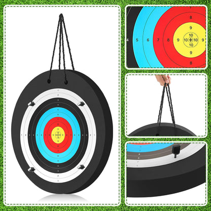 Gemscream 20" Foam Archery Target Block for Backyard, High-Density Round Archery Bow Target with Pins, 20 Pcs Paper Arrow Targets and Arrow Puller for Compound Bow Shooting Practice