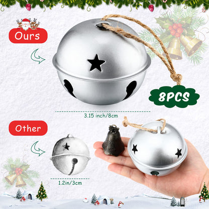 Zhengmy 8 Pcs Jumbo 3.15'' Christmas Star Cutouts Bells for Craft Large Bells Xmas Ornament Christmas Tree Decor (Silver)