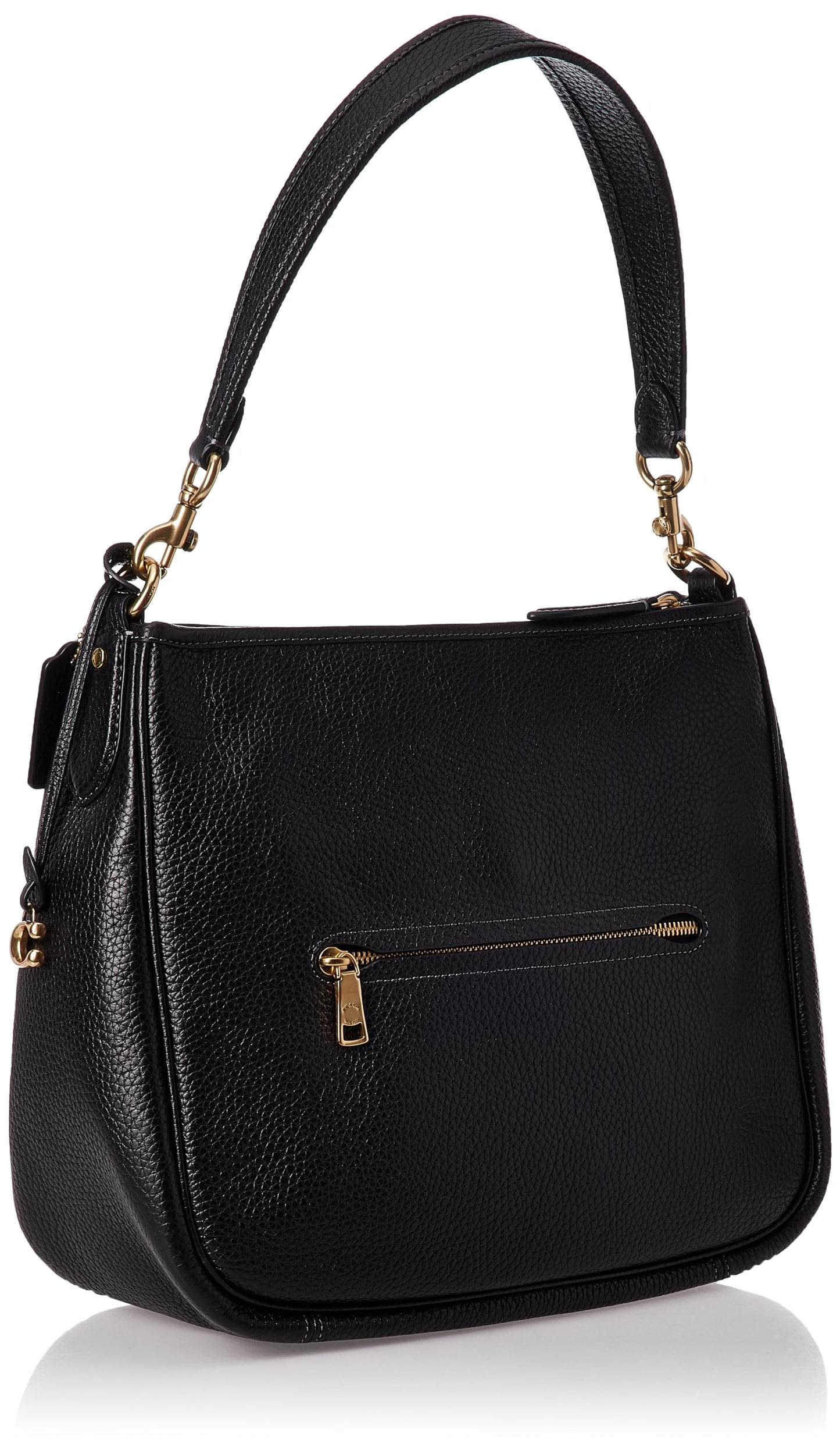 COACH Soft Pebble Leather Cary Shoulder Women’s Leather Bag - Zippered Closure - Exterior Back Pocket Black One Size One Size