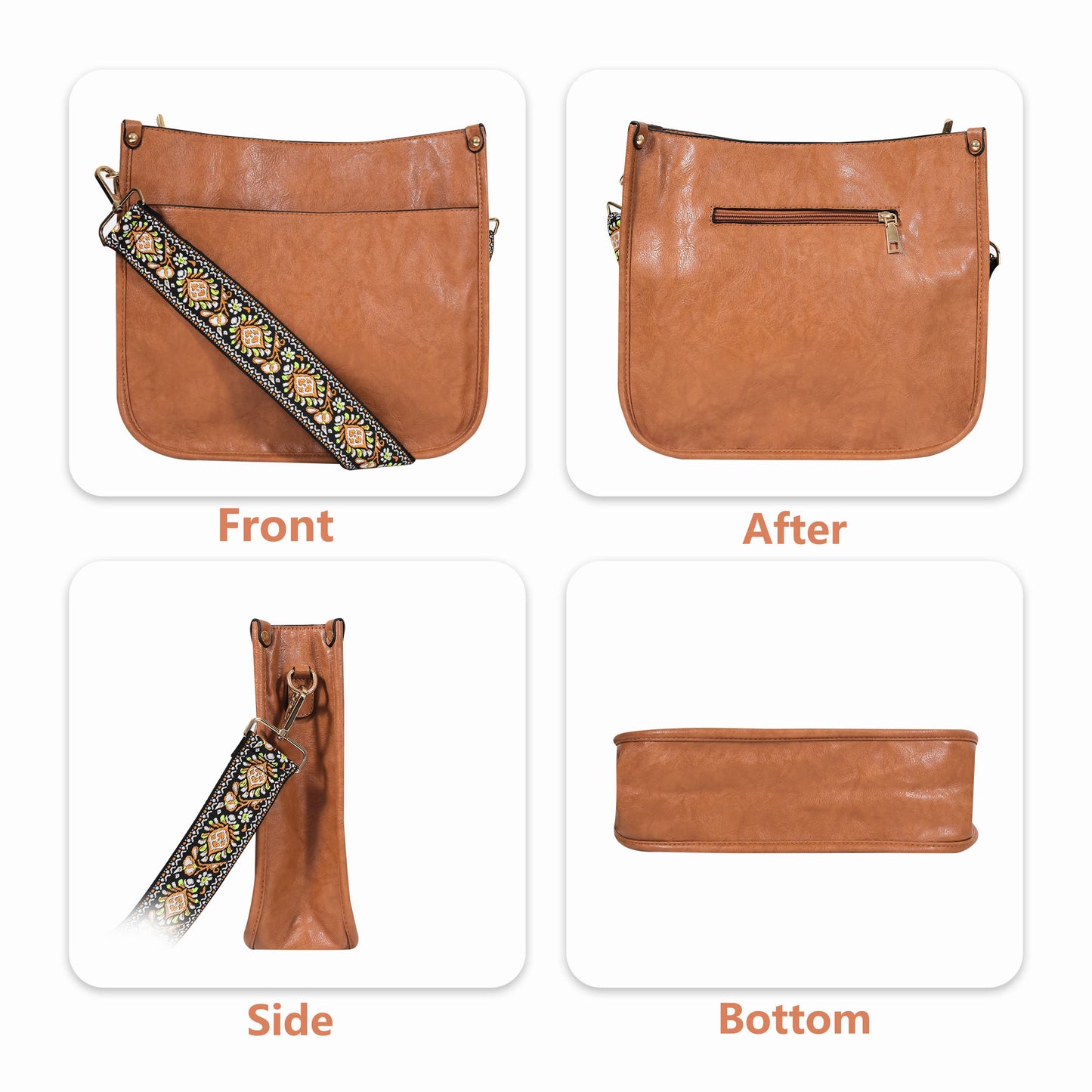 Cross Body Bag Purses for Women with Guitar Strap, Trendy Vegan Faux Leather Shoulder Bag Designer Handbag with 2 Strap (Brown)