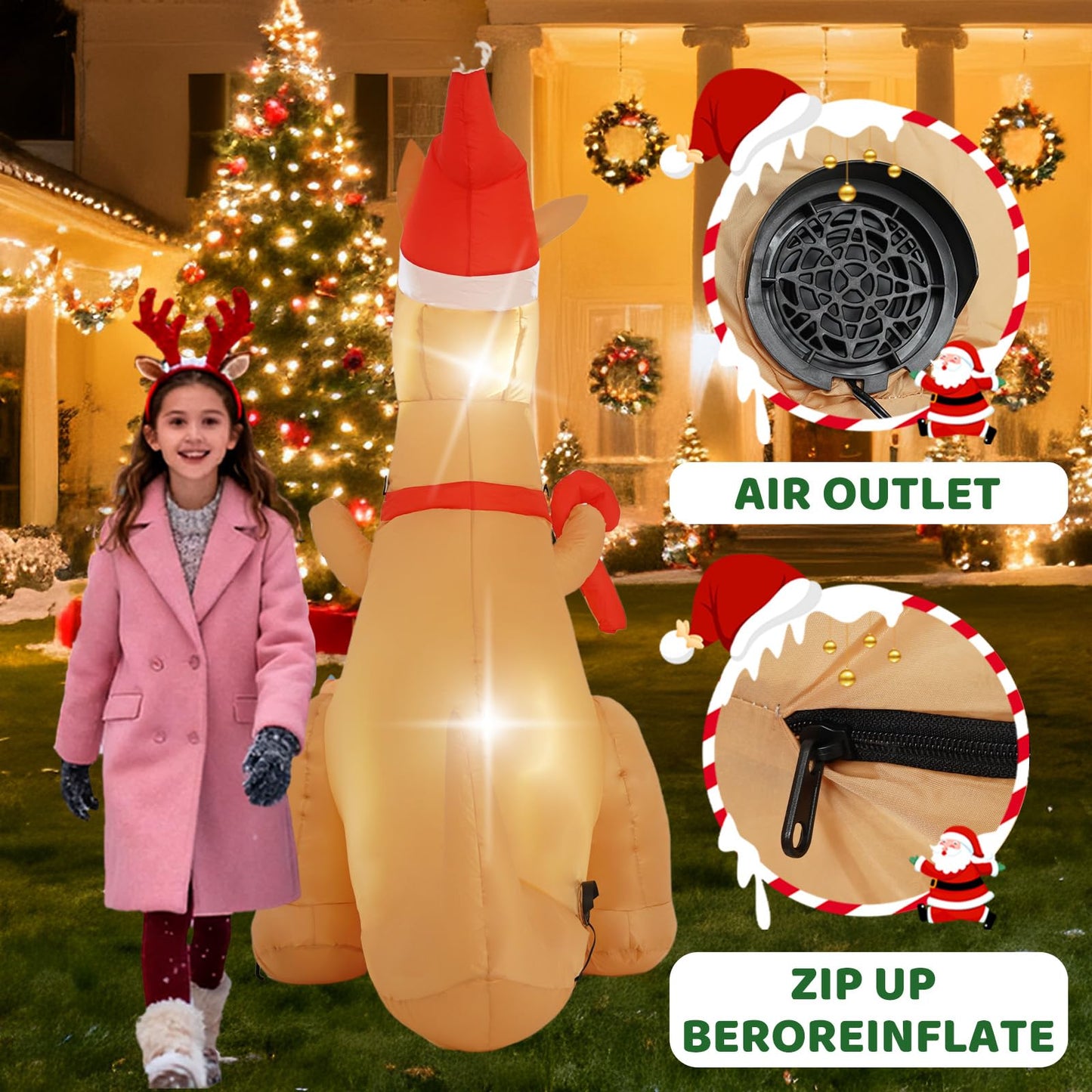 InfleasJoiy 6FT Kangaroo Afu Inflatable Decoration with Built-in LED Lights, Christmas Outdoor Inflatable Decoration for Lawns, Yards, Gardens, and Patios