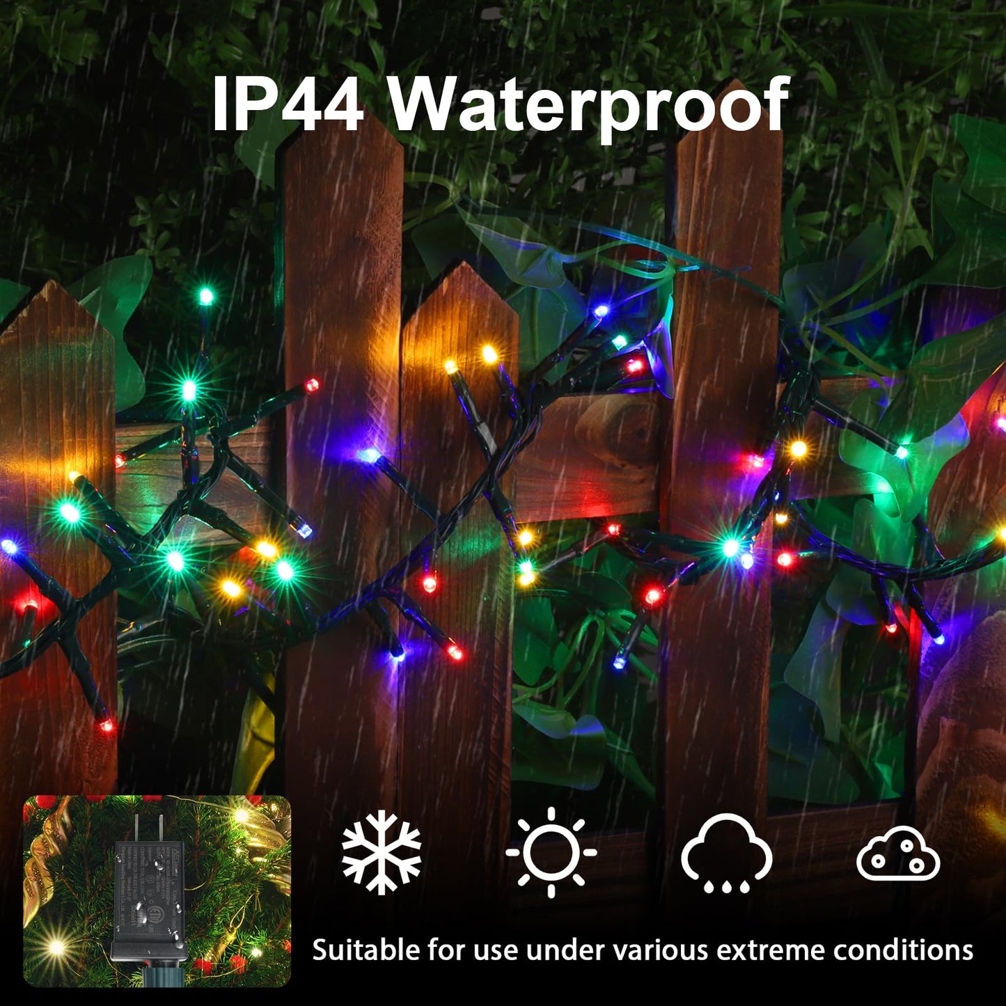 LAMPHOME 500 LED String Lights Outdoor, 16 Modes Plug-in Twinkle Fairy for Bedroom, 46ft 500LED Christmas Cluster Outdoor Waterproof - Multicolor