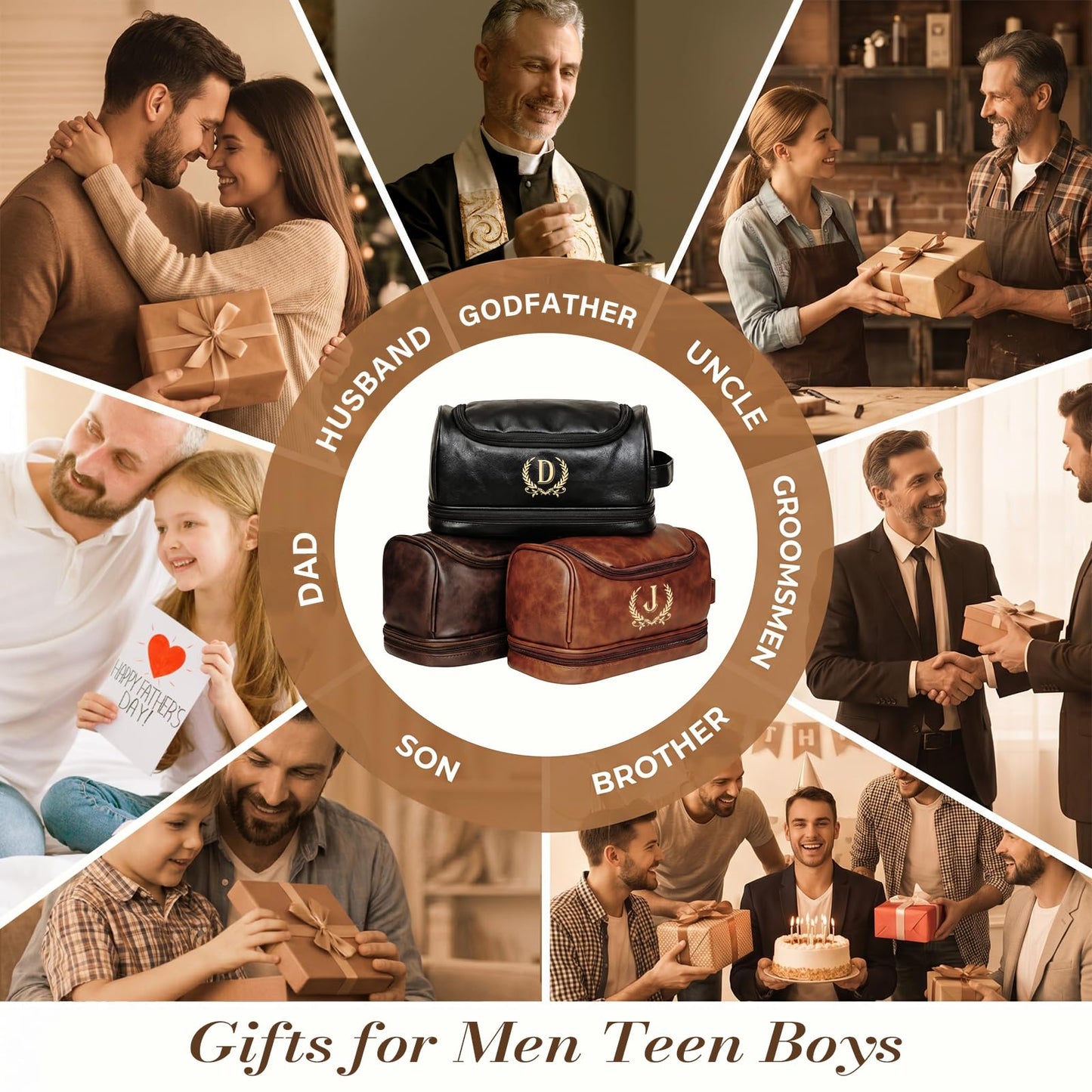 Groomsmen Gifts for Men Travel Toiletry Bag, Personalized Leather Toiletry Bag with Handle & Hook, Water Resistant Shaving Kit Bag for Wedding Party Bachelor Party Favors Bestman Gifts（C）