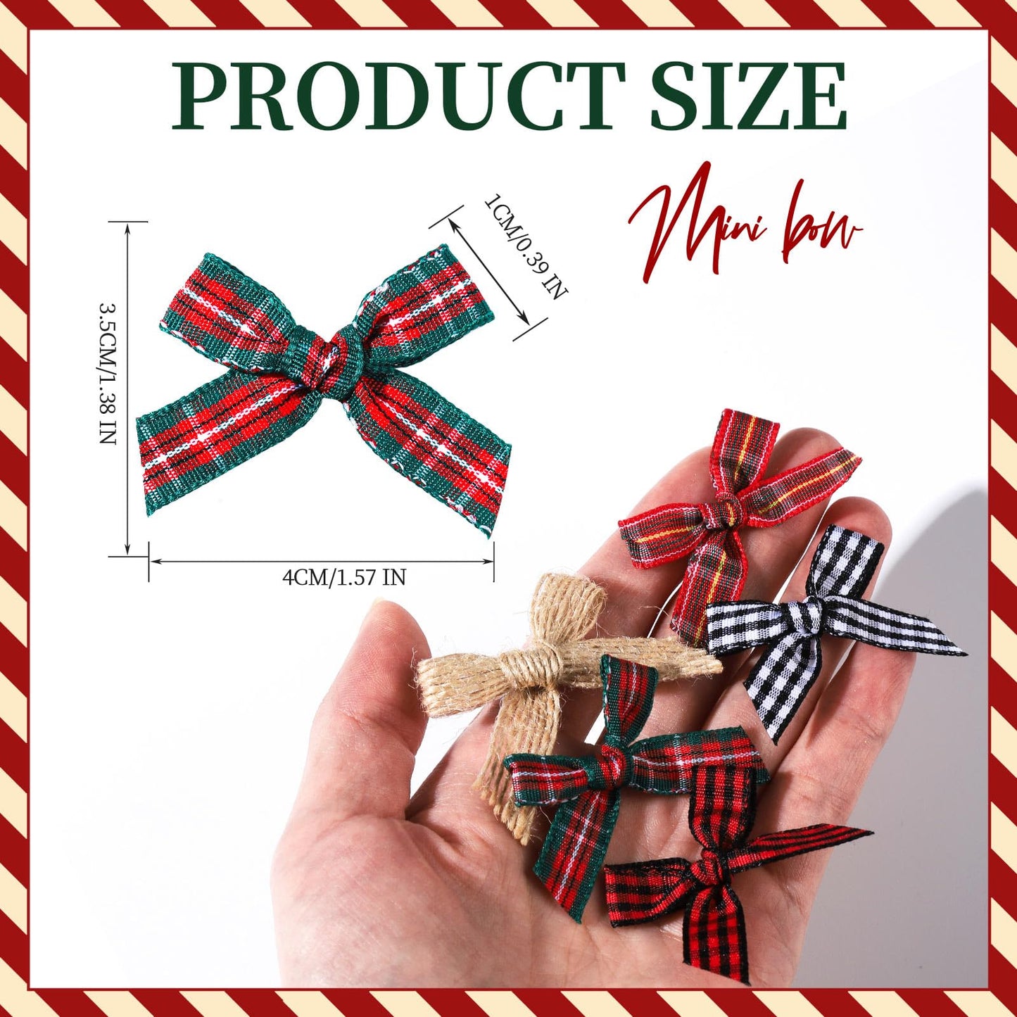 YGDZ Mini Christmas Bows, 50PCS Burlap Bow Buffalo Plaid Bows for Craft, Small Bows for Christmas Tree Decor, Tiny Ribbon Bows for Gift Wrapping