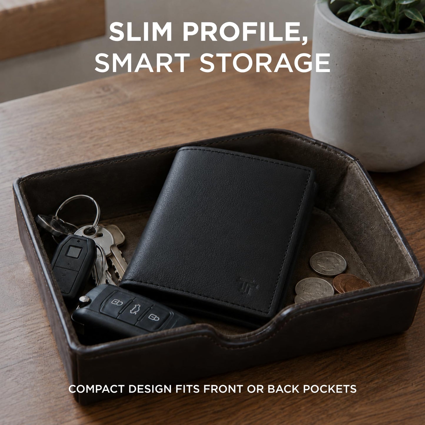 TRUTANN Black Leather Wallet – TrifoldCard Holder | Real Genuine Leather Mens Wallet | RFID Secure | Fits 8 Cards | Tap to Pay Feature | Quality Credit Card Holder