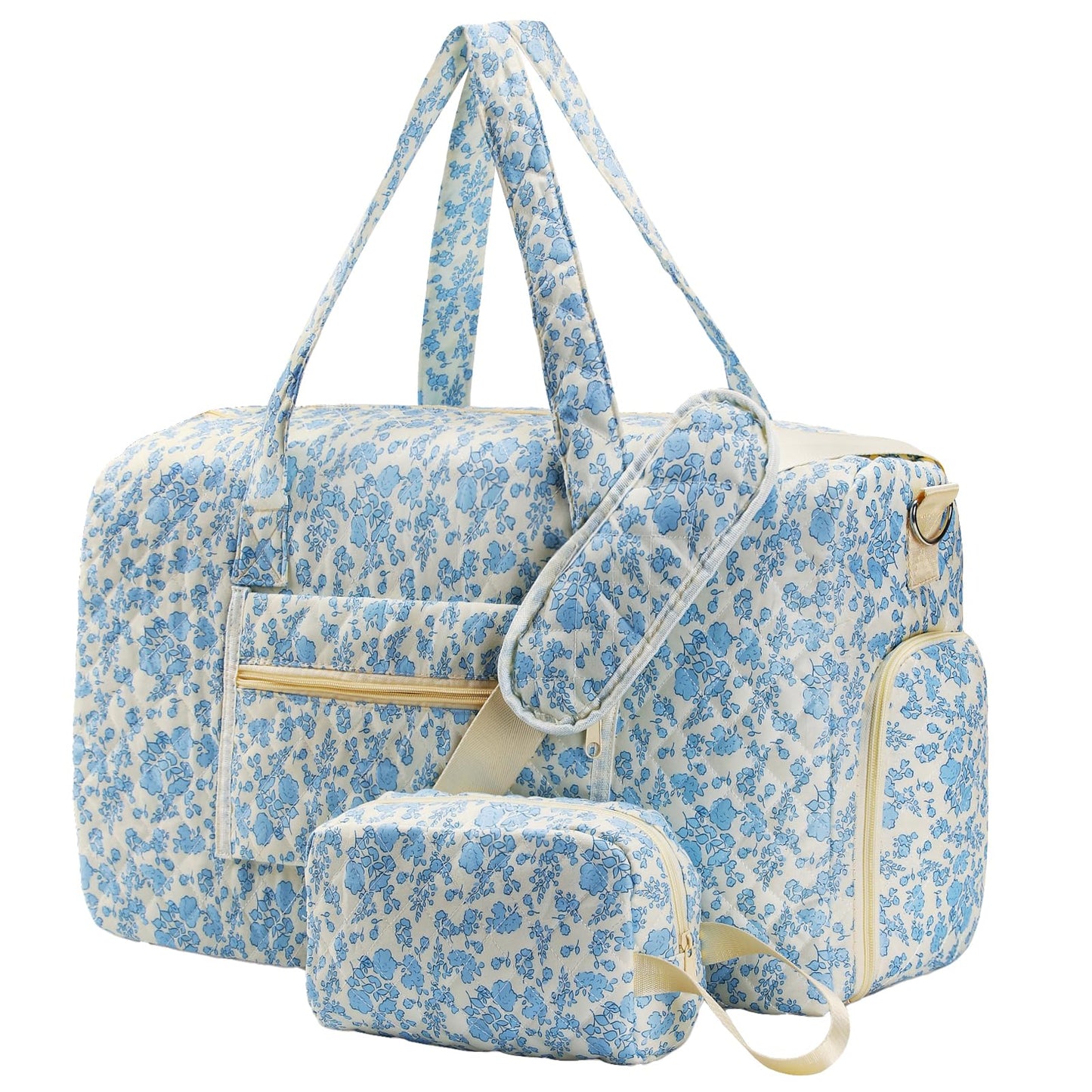GLOMAXLY Floral Quilted Duffle Bag, Carry On Bag with Shoe Compartment & Toiletry Pouch, Overnight Weekender Bag for Girls & Women, Hospital Bag for Labor Delivery, Graduation Gift, Dance & Ballet Use