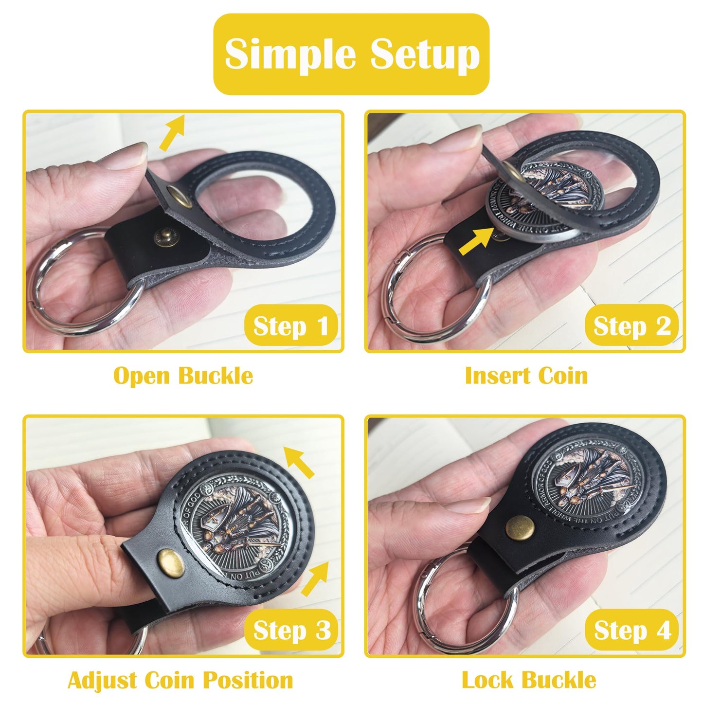 Strugglejewelry 2PCS Premium Leather Christian Challenge Coin Holder - Handmade Keychain for 1.60-Inch Coins - Displays Both Sides of Faith Tokens - Waterproof Scratch-Resistant PVC