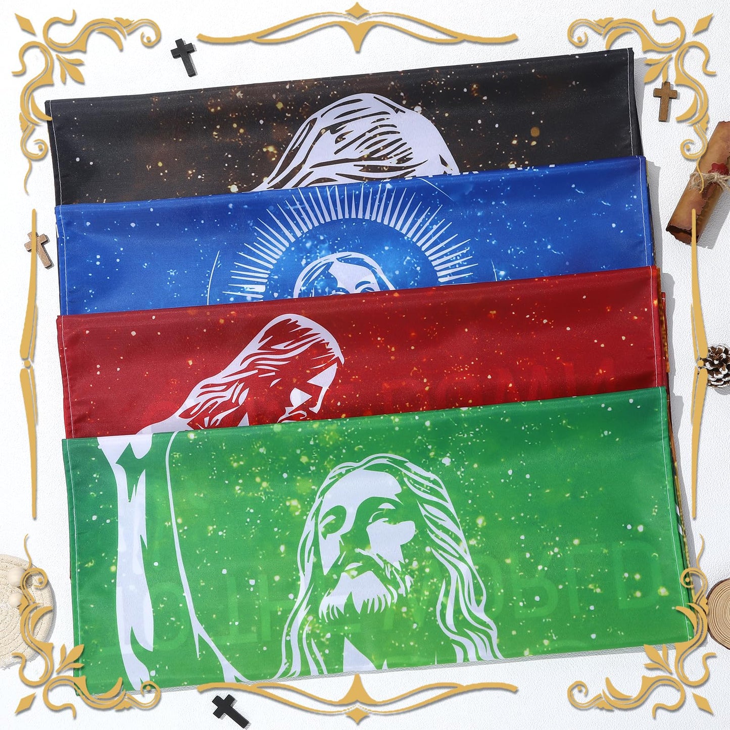4Pcs Christmas Church Banners for Sanctuary Wall Love Hope Joy Peace Religious Banners Hanging Backdrop Gold Glitter Jesus Christian Banner with Scripture Bible Verse Banner for Holiday School Decor