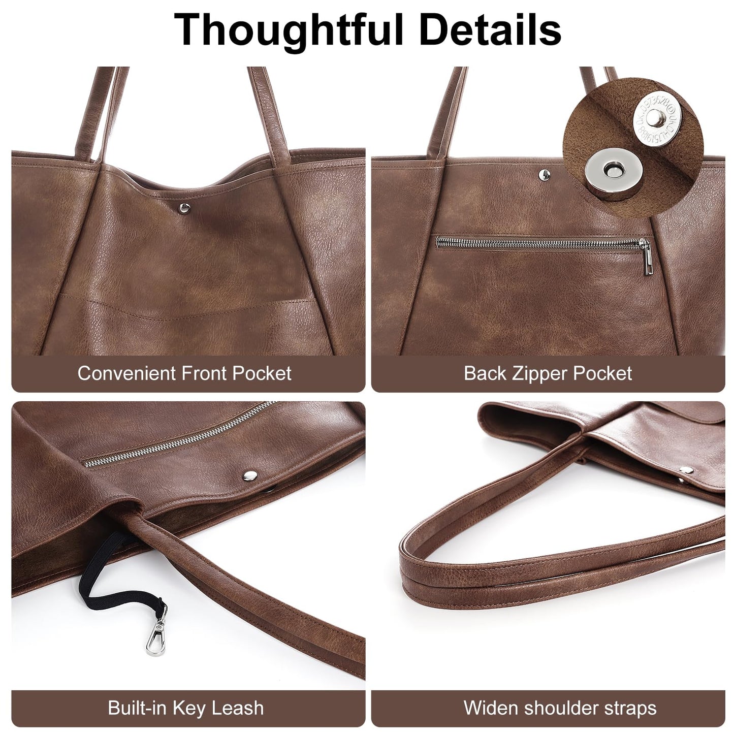 Large Tote Bag for Women Work 25L Travel Vegan Leather Ladies Handbags Weekender Purses Dark Brown