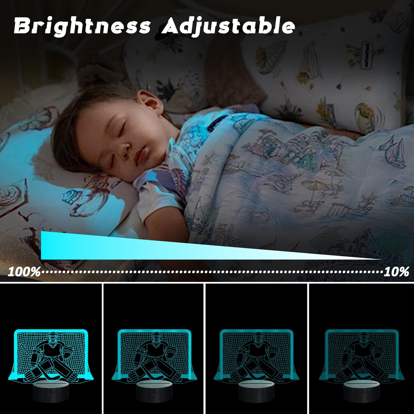 CoolGift Mart Ice Hockey Night Light, 3D LED Optical Illusion Lamp with Remote Control and Timer, Perfect Christmas and Birthday Gift Idea for Boys, Kids, and Teen