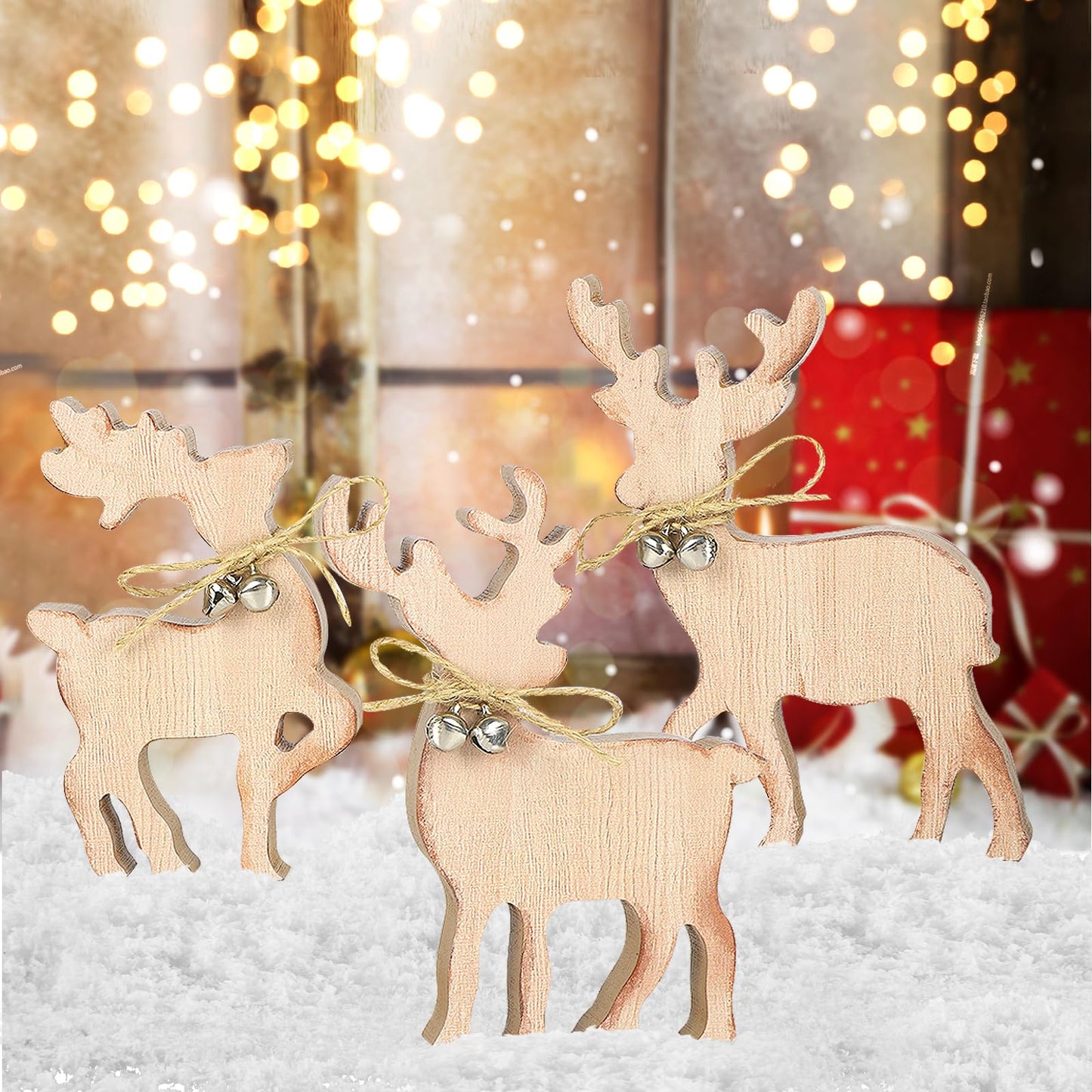 COCHIE Cute Christmas Tiered Tray Decor Indoor, Wooden Reindeer Christmas Tabletop Decorations and Xmas Tree Centerpiece, Reindeer Sign Standing Elk Decor for Home Party Decorations (Brown)