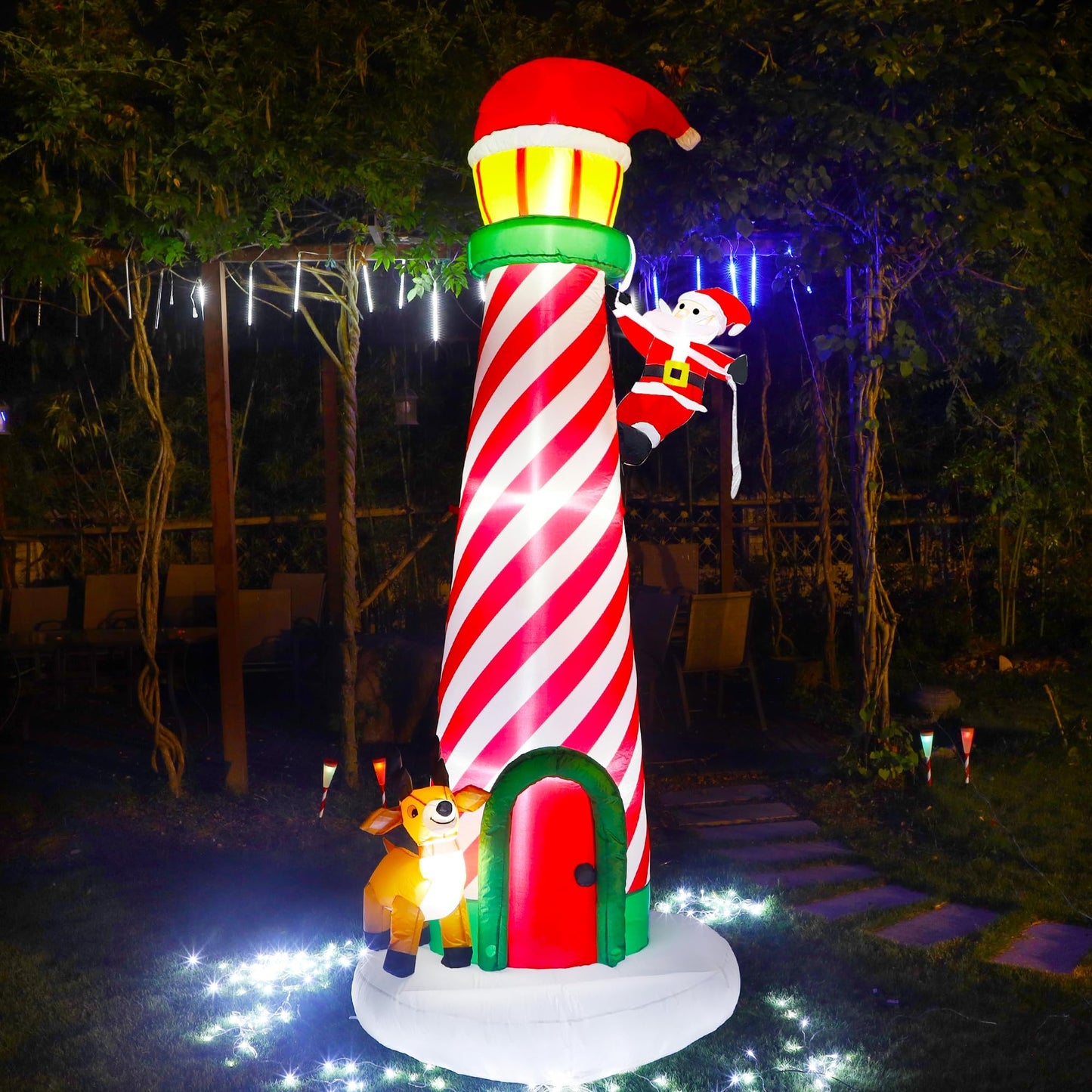 Lulu Home 10FT Christmas Inflatable Decoration, Giant Lighted Lighthouse Blowups with Santa and Reindeer, Air-Blown Ornaments with Storage Bags for Xmas Winter Yard Lawn Garden Outdoor Decor
