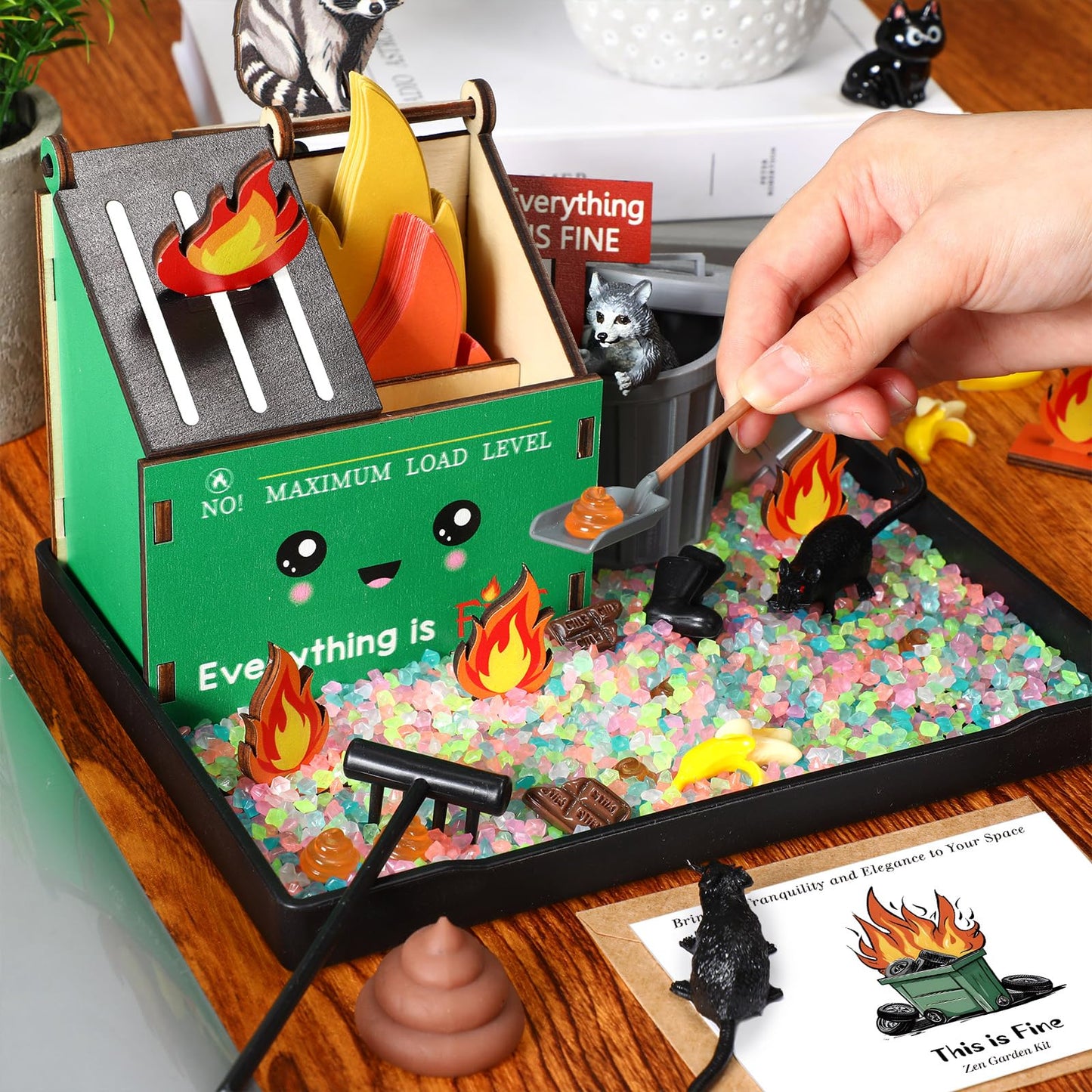 Dumpster Flame Zen Garden for Desk, Mini Dumpster Flame Zen Garden Funny Desk Accessories, DIY Figurines Sand Tray Therapy Kit, Mothers Day Birthday Graduation Gifts, Stress Relief Gifts for Coworker