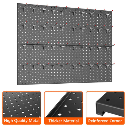 TORACK Metal Pegboard Panels and Hooks for Garage, Workbench, Shop, Shed Tool Organizer Peg Board with 1/8" & 1/4" Holes, Modular Wall-Mounted Pegboard with Pegboard Hooks(Black)
