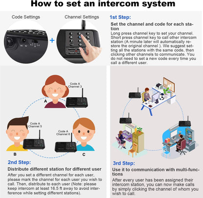 Wuloo Intercoms Wireless for Home 5280 Feet Range 10 Channel 3 Code, Wireless Intercom System for Home House Business Office, Room to Room Intercom, Home Communication System (6 Packs, Black)