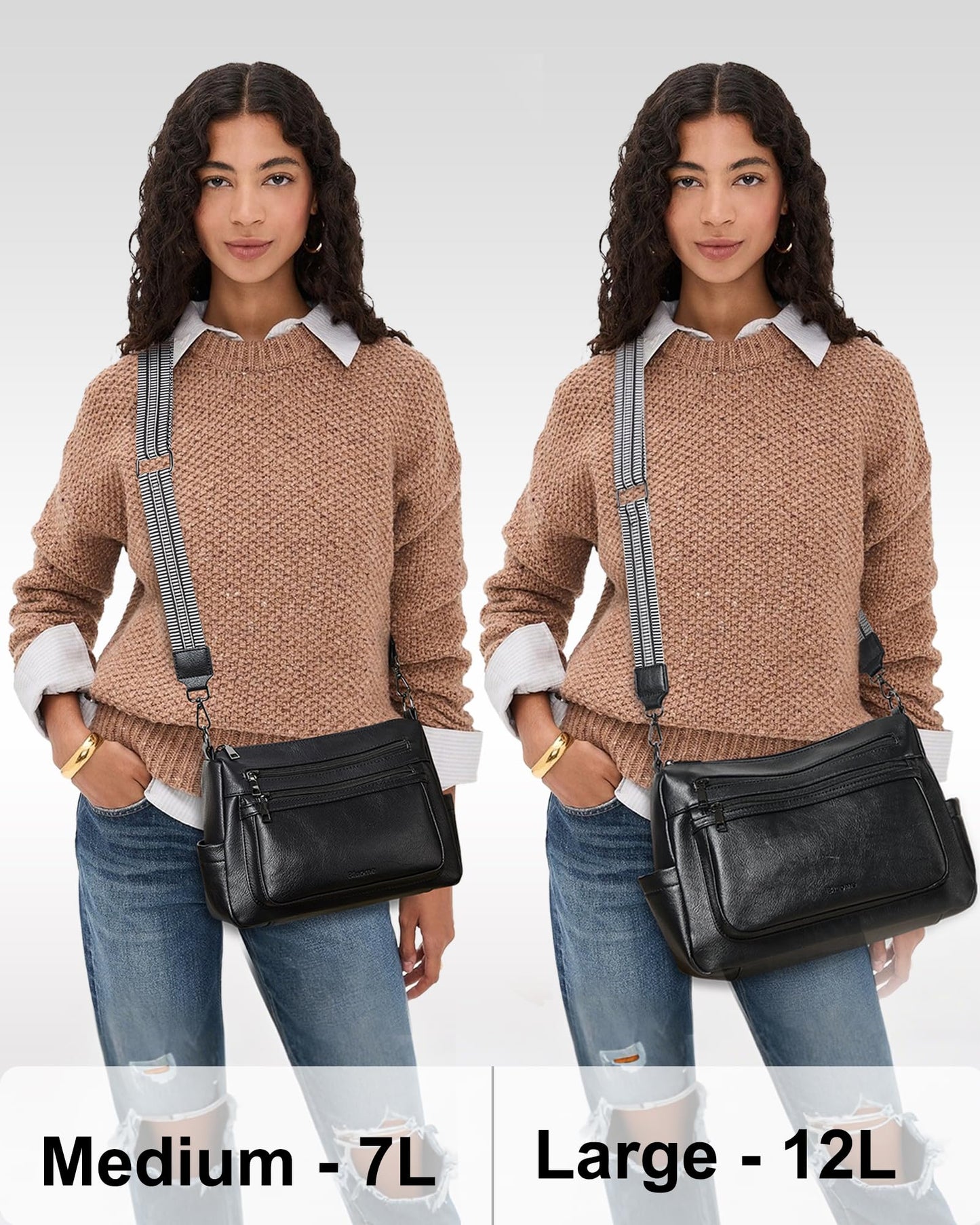 Bluome Crossbody Bag Purses For Women Vegan Leather Shoulder Hobo Purse Handbags Trendy Travel Black