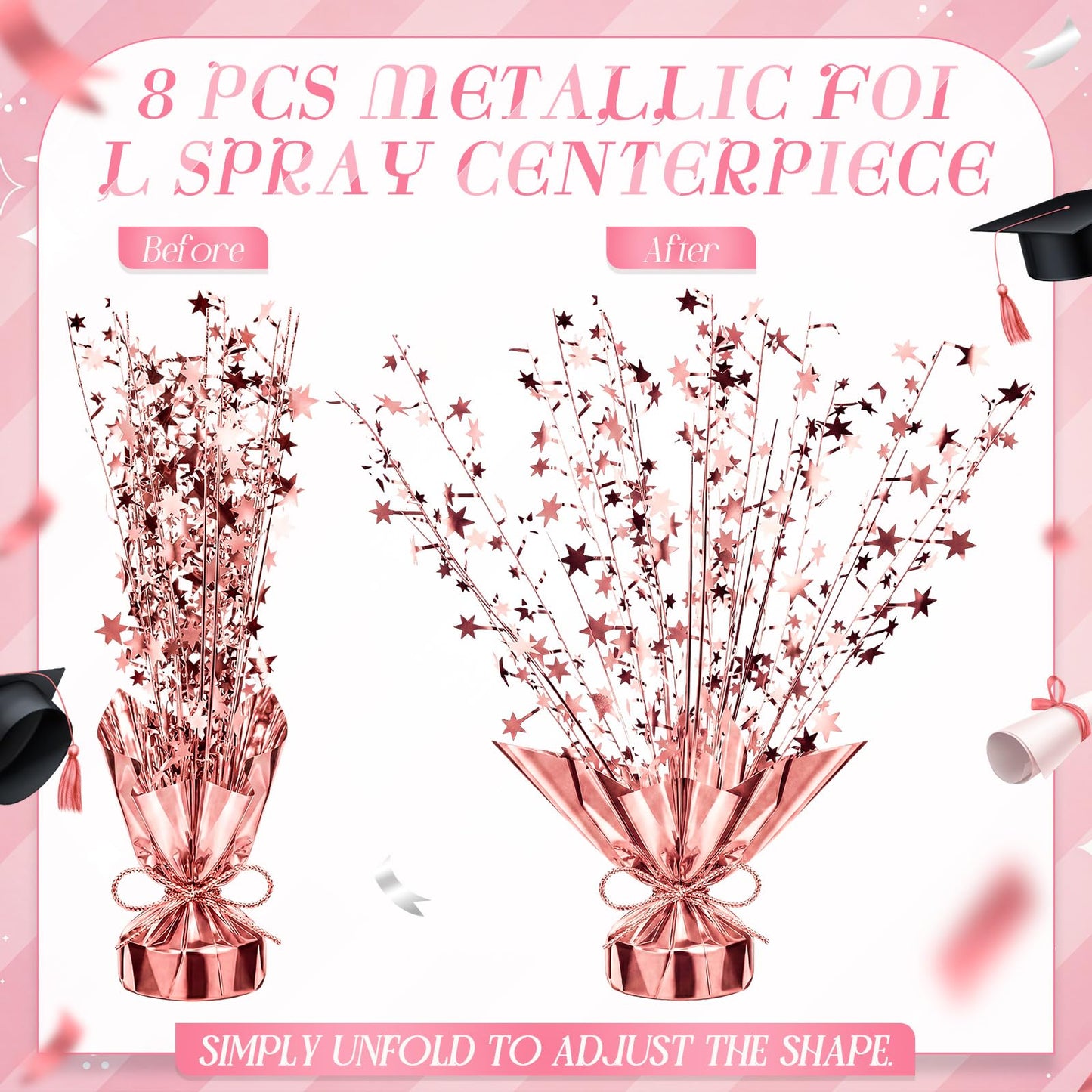 Yinder 16 Pcs 2026 Graduation Centerpieces Decoration Rose Gold and Pink 6/7 Inch Photo Display Frames Box Glitter Metallic Foil Spray Star Tabletop Decor for Class of 2026 Grad Party Decorations
