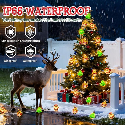 pozzolanas Christmas Fairy Lights, LED Christmas Tree Santa Claus Snowman Moose Lights Decoration, Waterproof Battery Powered Indoor Outdoor Decoration String Lights - 2Pack