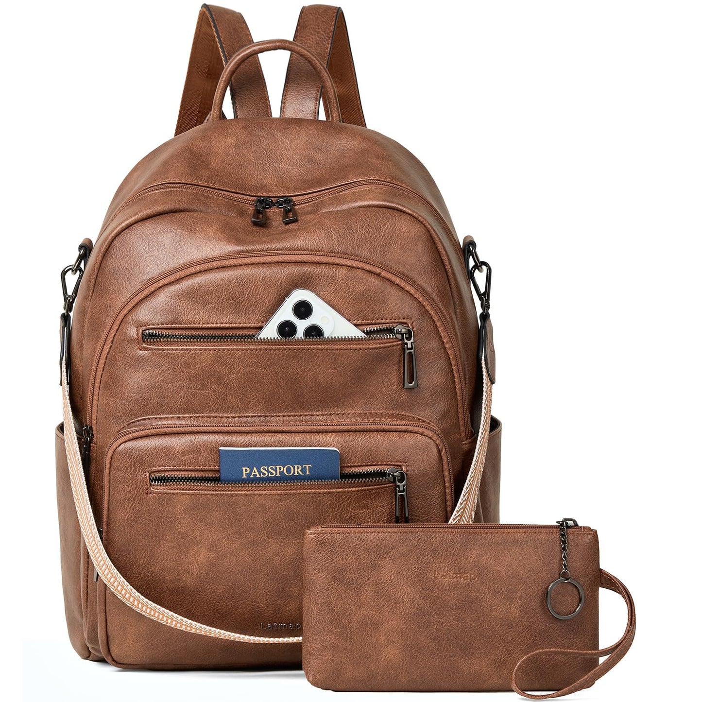 LATMAP Backpack Purse for Women Laptop Backpack, Leather Travel Backpack Shoulder Bag Teacher College Daypack Work Handbag fits 14" Laptop-Brown