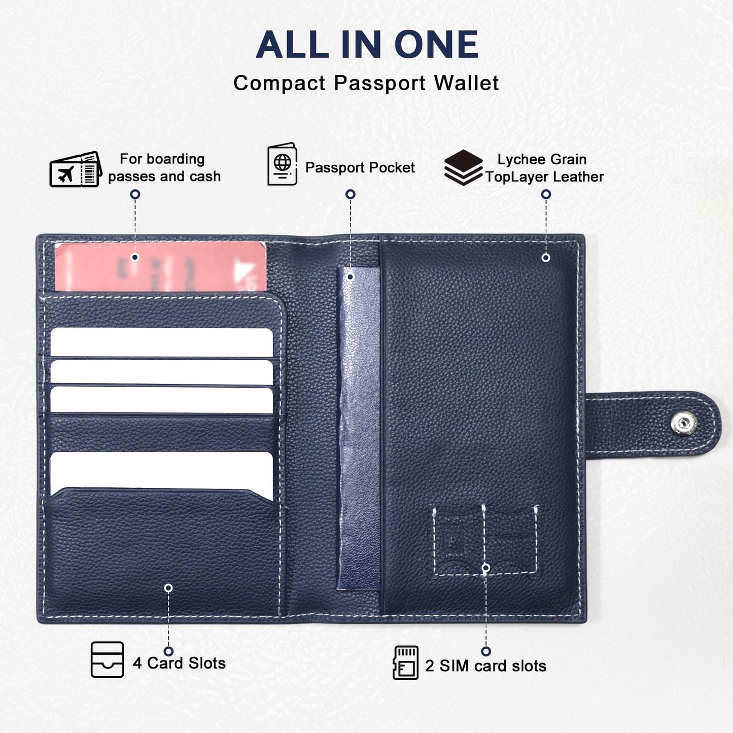 Genuine Leather Passport Holder for Travel, RFID Blocking Passport Wallet with Tracker Holder, Slim Passport Cover Travel Wallet for Women Men, Airport Essentials (Blue)