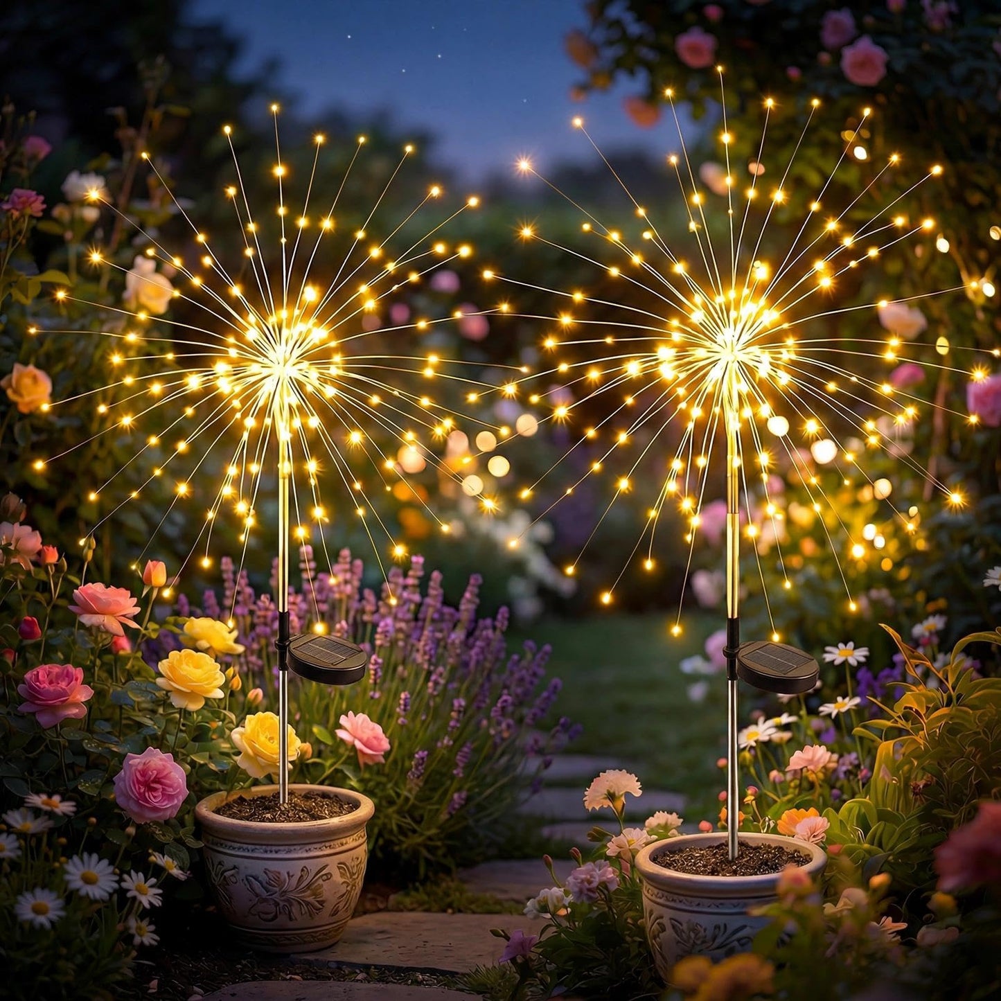 Fairdeer Solar Firework Lights Outdoor 2 Pack, 120LED Starburst Garden Lights Solar Powered with 8 Lighting Modes, Waterproof Decorative Lights for Flower, Walkways, Garden Patio & 4th of July Decor