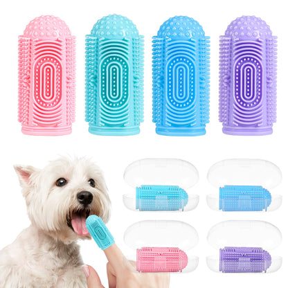 LDIIDII Dog Toothbrush Dog Tooth Brushing Kit Dog Finger Toothbrush for Dog Teeth Cleaning&Dog Dental Care,Cat Toothbrush Dog Tooth Brush Puppy Toothbrush (Blue Green Pink Purple(4-Pack))