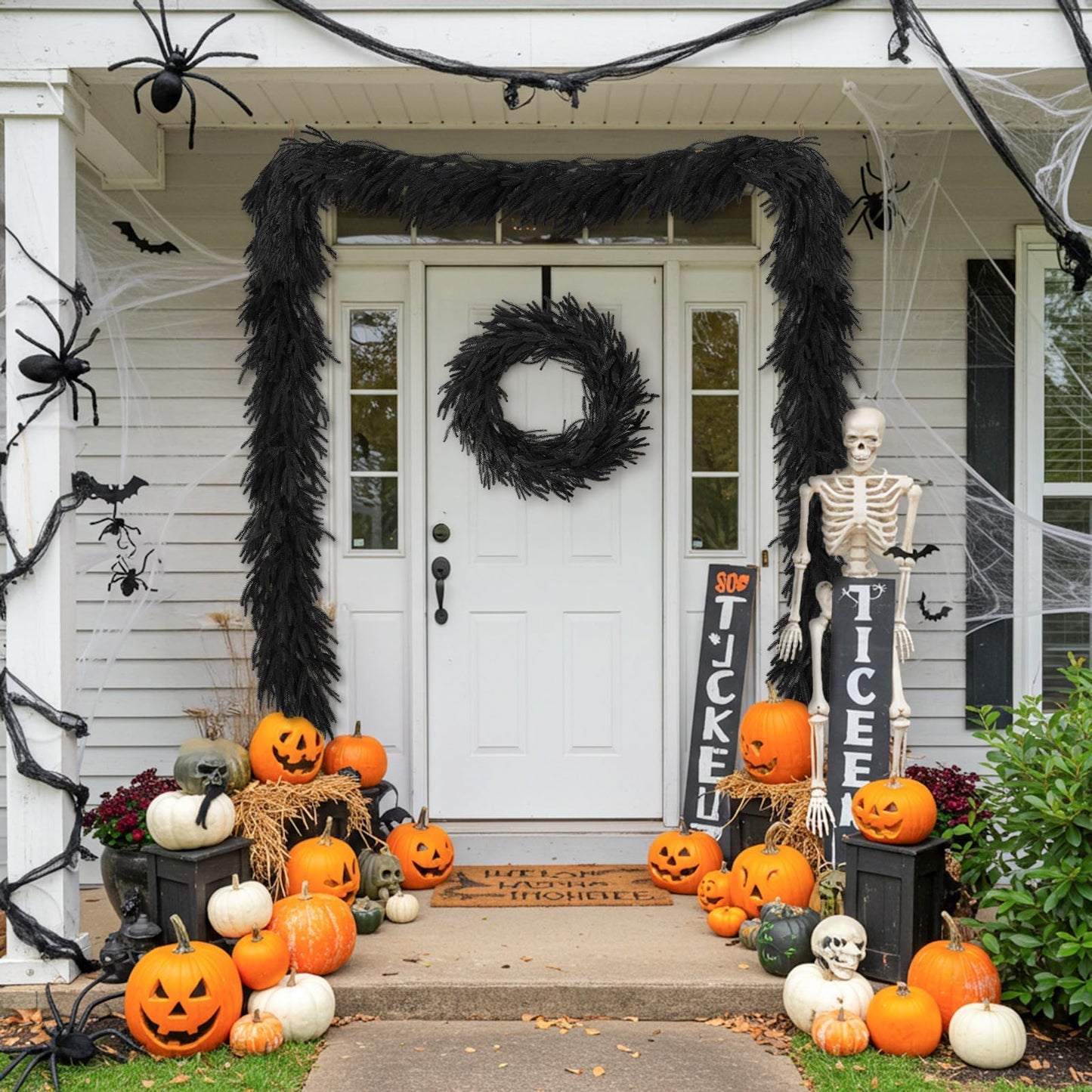 N&T NIETING 5.9FT Black Artificial Norfolk Pine Garland Real Touch Halloween Garlands Faux Garland for Table Mantle Holiday Fireplace Indoor Outdoor Halloween Christmas Decorations