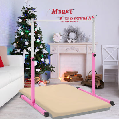 Jivifao Gymnastics Bar with Self-Inflating Mat, 3' to 5' Adjustable Height, Gymnastic Kip Bar Horizontal Bar for Kids Ages 3-15, Anti-Slip and Easy to Assemble, Home Gym Equipment Indoor